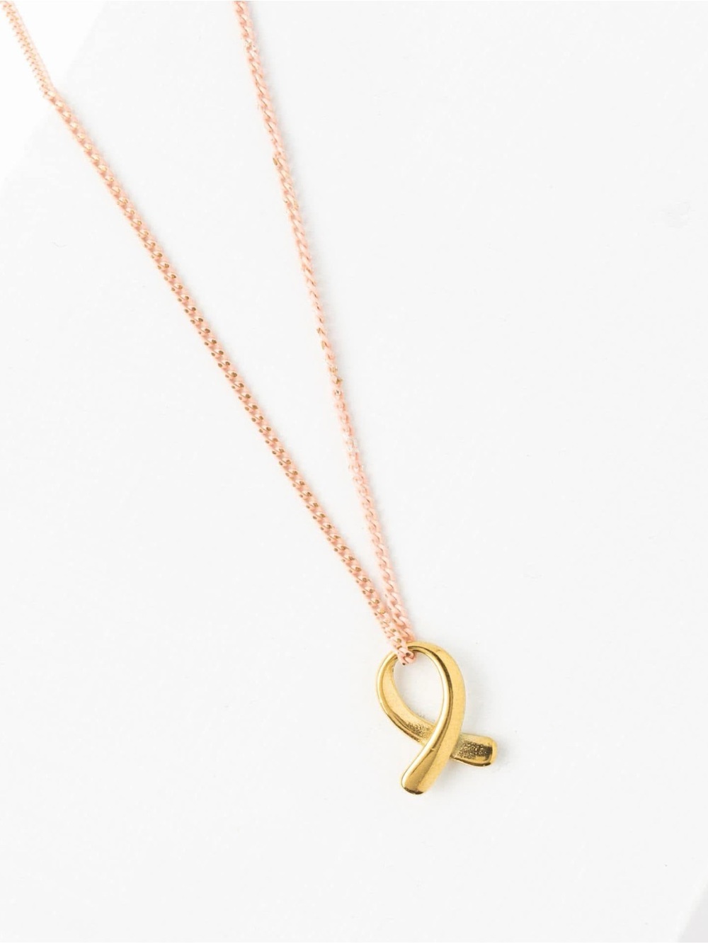 Plunder Courage Necklace Gold Ribbon Pendant Pink Chain Breast Cancer Awareness
